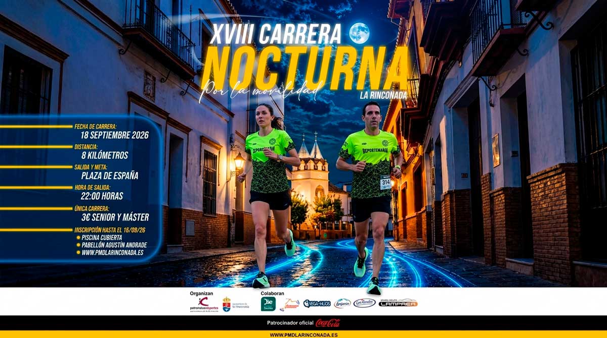 Marea amarilla del club corriendo en la XVIII Carrera Nocturna La Rinconada por la Movilidad